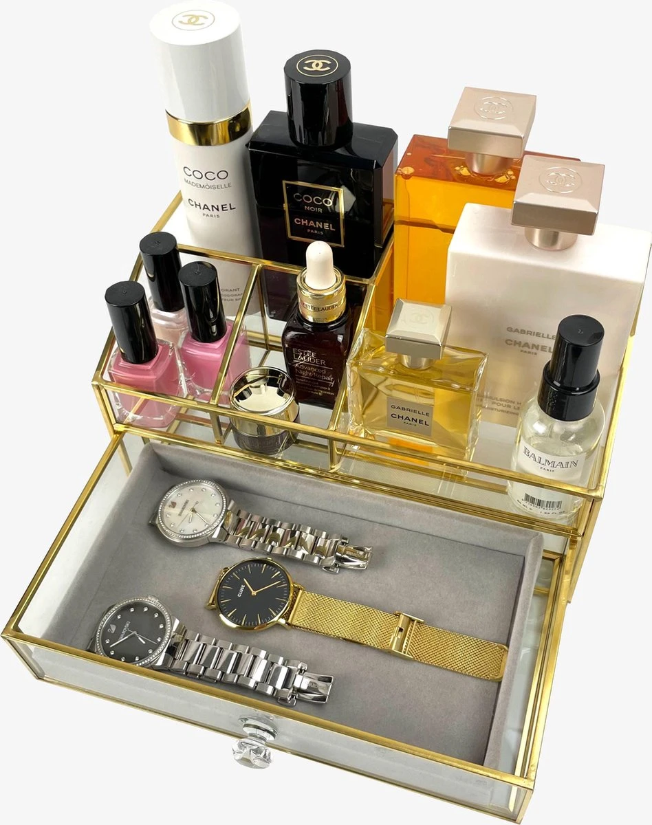 Make Up Organizer Stella | Goud| Cosmetica Organizer|sieraden Organizer | Make Up Organizer | Beautybox | Vitrine Boxje | Glazen Box |Makeup Organizer |Beauty Organizer | Makeupbox |Organizer | Storage Box |Make-uporganizer| Opbergdoos | Sieradendoos 3 Make Up Organizer Stella | Goud| Cosmetica Organizer|sieraden Organizer | Make Up Organizer | Beautybox | Vitrine Boxje | Glazen Box |Makeup Organizer |Beauty Organizer | Makeupbox |Organizer | Storage Box |Make-uporganizer| Opbergdoos | Sieradendoos - Afbeelding 3