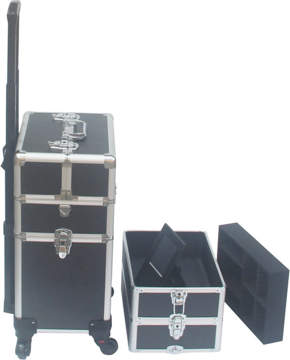 VDD Aluminium Visagie Kappers Koffer Trolley - Make-up Schmink Nagel Koffer Trolley - Zwart 3 VDD Aluminium Visagie Kappers Koffer Trolley - Make-up Schmink Nagel Koffer Trolley - Zwart - Afbeelding 3