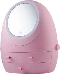 Make Up Organizer Met Make Up Spiegel En Led Verlichting | Usb Opladen Make-Up Tool Organizer Cosmetische Opbergdoos Draagbare Lade Led Spiegel Make-Up Tool Kits Opbergrek Maquillage | Make Up Spiegel Met Verlichting | Make Up Organizer Lades - Roze -Cosmeticawinkel 971x1200 2