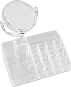 Oxid7® Organizer Voor Cosmetica Acryl - 25,5x22,5x15 Cm - 16 Vakken En Spiegel Met 3x Vergroting